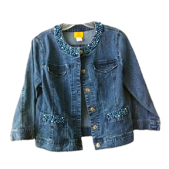 Bead-Embellished Denim Jacket Size 8 Ruby Rd. - Picture 5 of 7